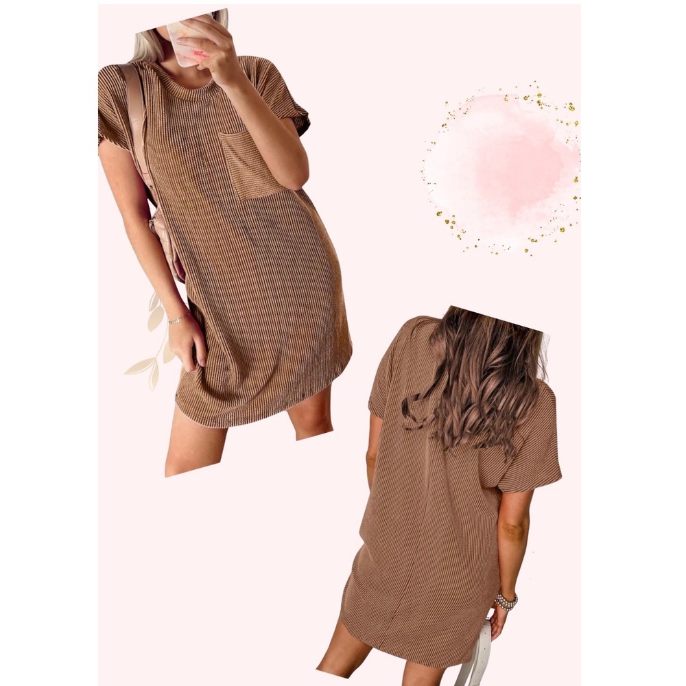 Acelitt - Camel Knit Short Sleeve T-Shirt Dress - Size M *NWOT*